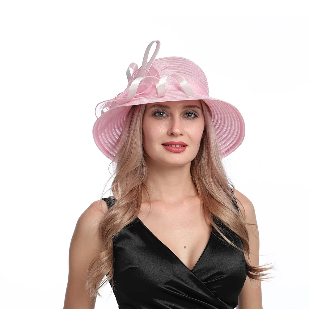 Pink Organza Wide Brim Bowler Hat 