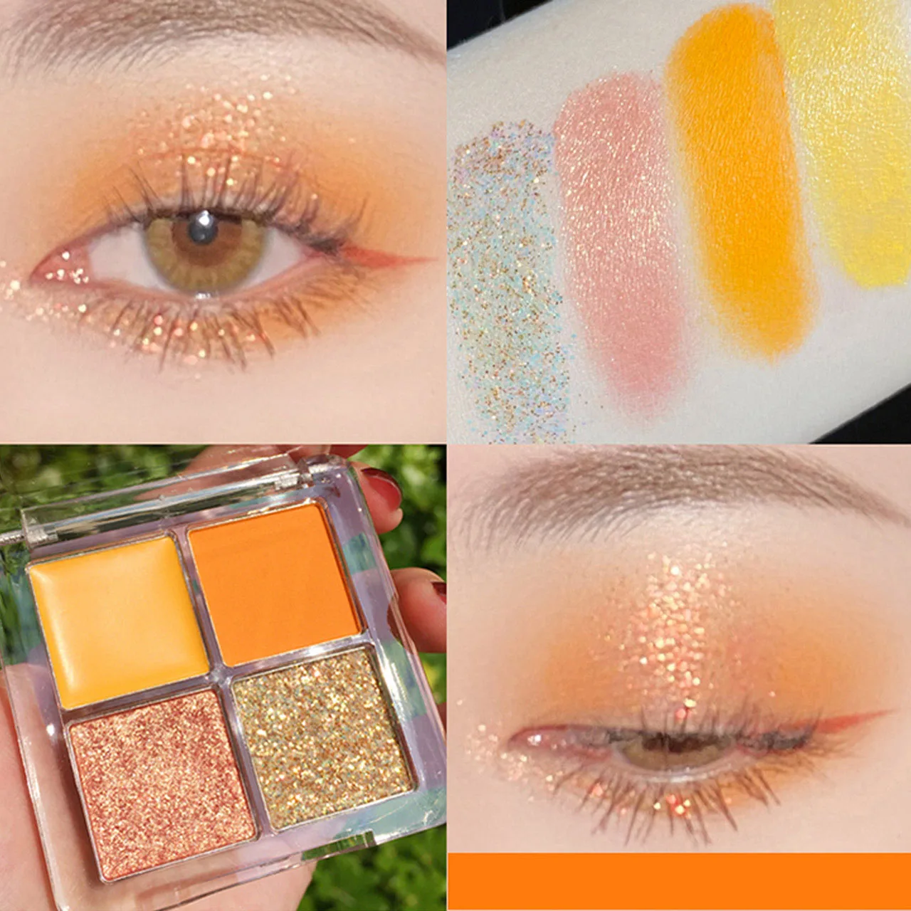 Лидер продаж, стойкие водостойкие тени для век, блестящие матовые тени для век с высоким пигментом, 4 цвета, косметика, палитра теней для век