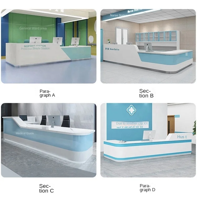 Modern Durable Metal Panel Reception Desk LED Light White Eco-Friendly for Mall Supermarket Office Building Commercial Use 5