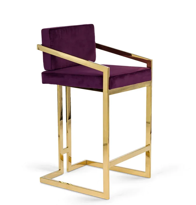 Hot Sales Luxury Gold Stainless Steel High Counter Stool Velvet Bar Chair Pub Stool for Home Hotel Club