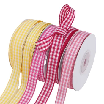 High quality smooth and soft Custom Striped Plaid ribbon for Halloween lattice ribbon red blue white striped ribbon