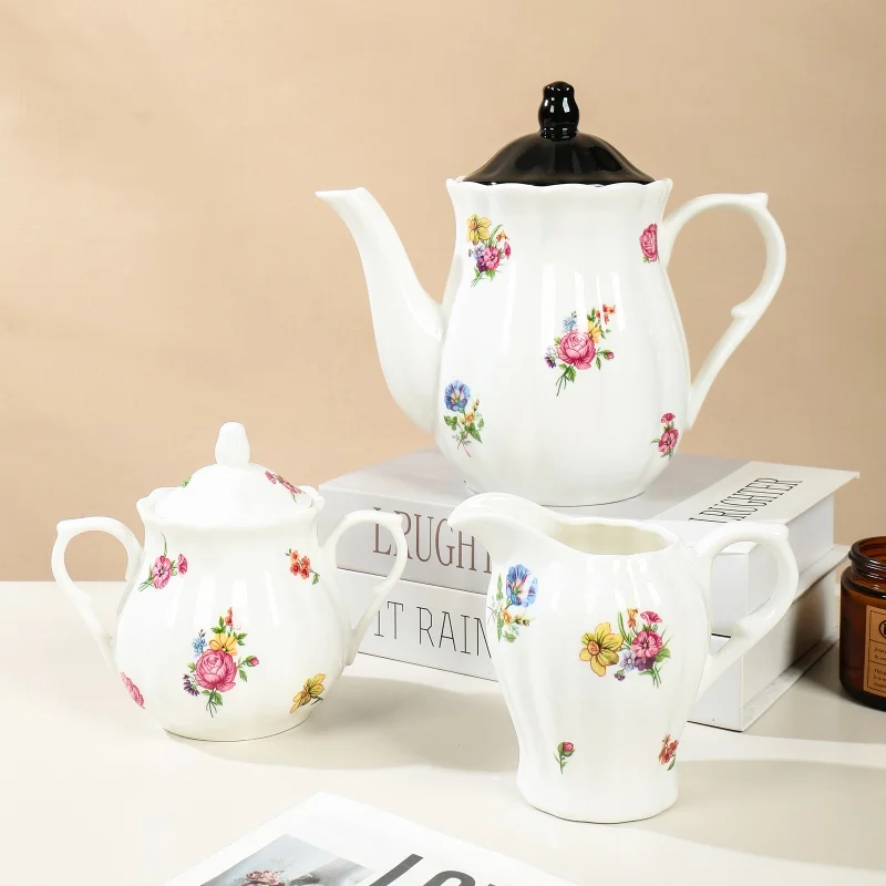 product wholesale luxury luxurious party modern floral ceramic porcelain cake plate stand teapot sugar container tableware-2
