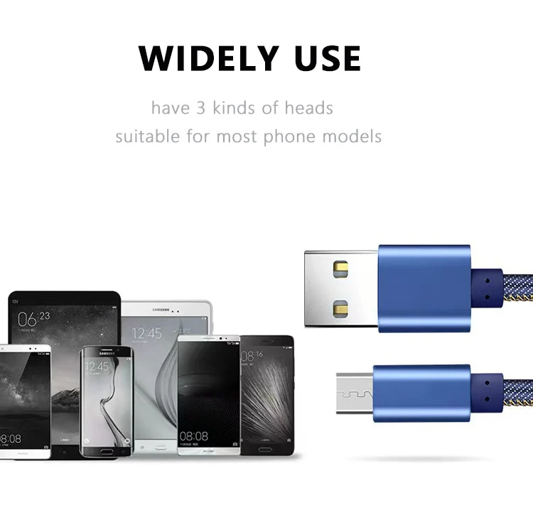 Wholesale 1m 2m Denim USB Cable Fast Charging Cable For Iphone Micro Type C - ANKUX.COM