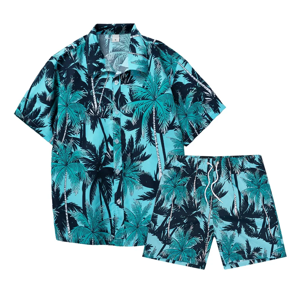 Summer Plus Size Mens Clothes Set Short Sleeve Floral Shirt Vacation Resort Hawaiian Shorts Two Piece Man Print Beach Shirts Set
