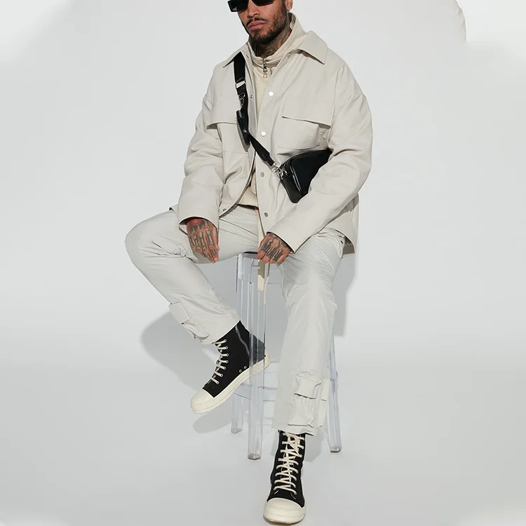 leather jacket Shacket Plus Size Leather Button Jacket Man_voghion.com