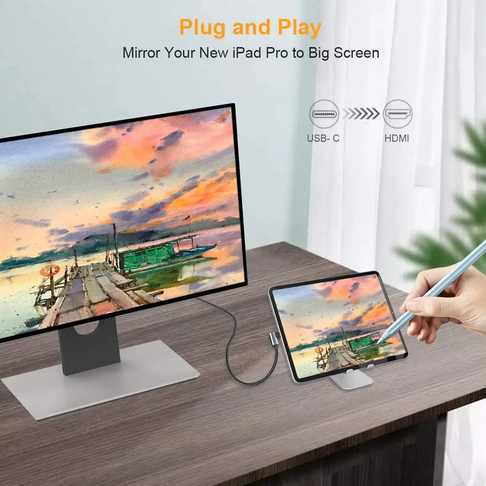 Тип C к HDMI кабель 4K @ 60 Гц под прямым углом USB-C к адаптеру HDMI поддержка HDR 18 Гбит/с совместимый для MacBook Pro Air 2020/2018 6ft