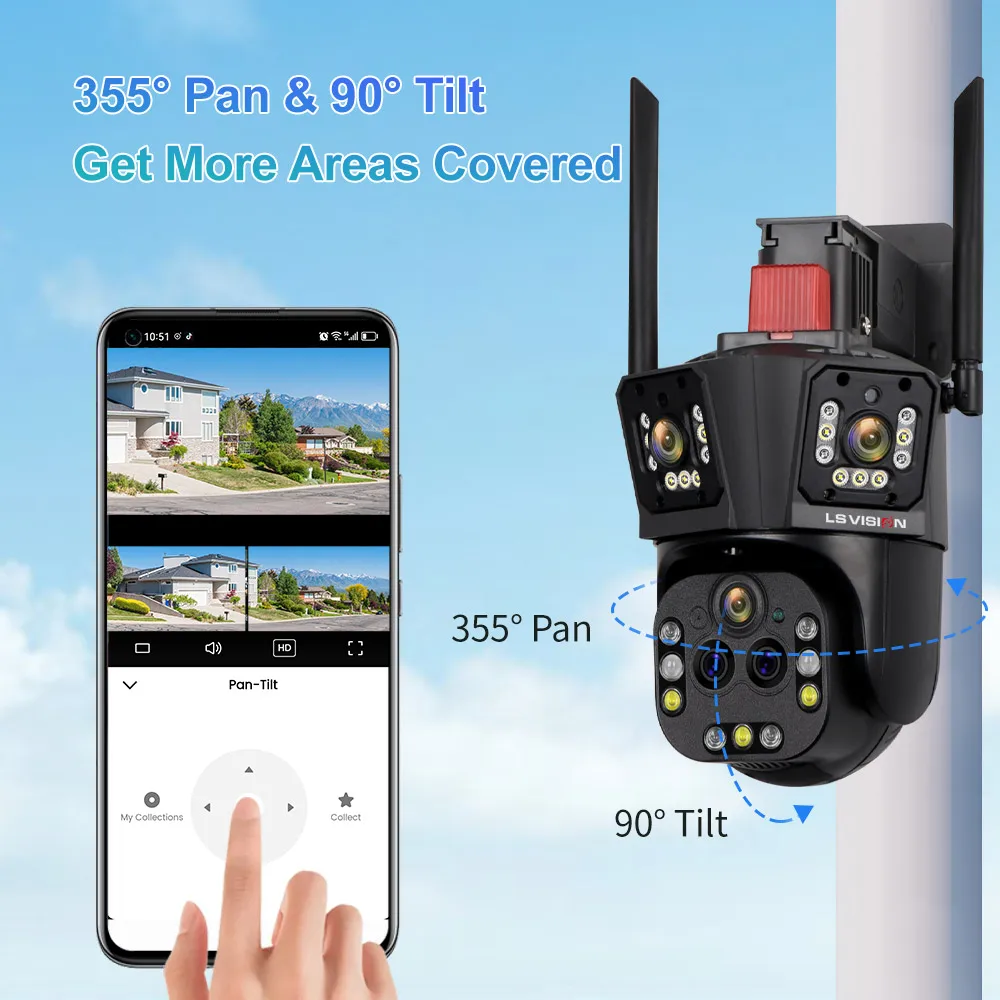 LS VISION 10K 20MP Five Lens 20X Zoom WiFi IP Camera Three Screen Auto Tracking PTZ Cam 360 Outdoor Surveillance Security Camera