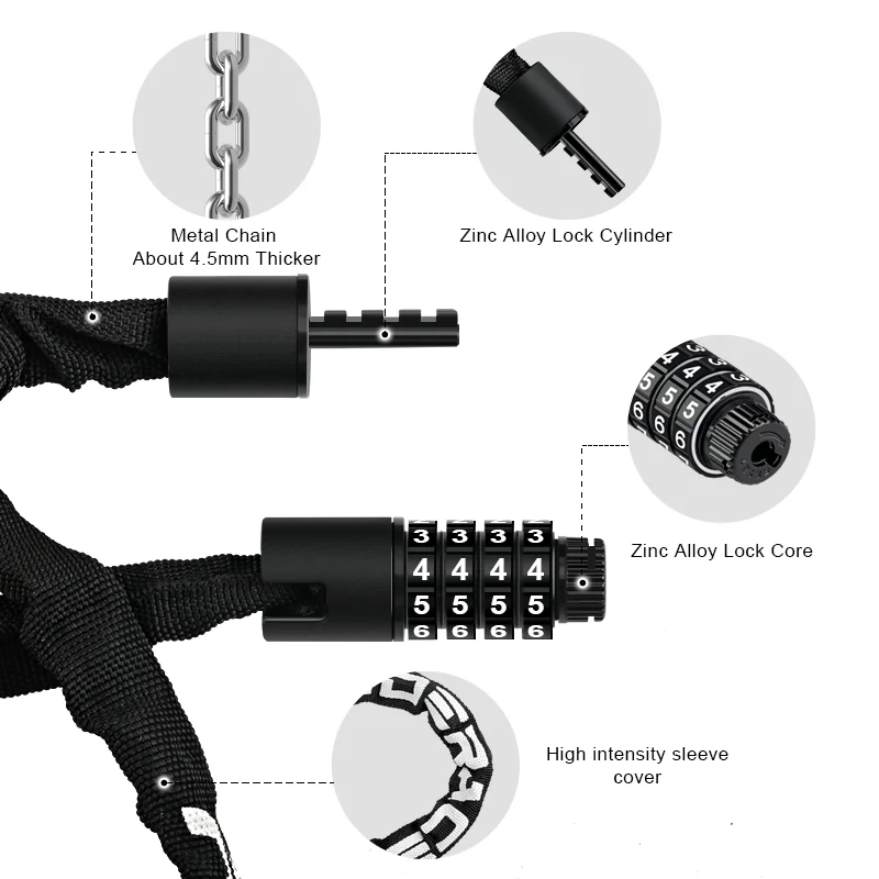 RIDERACE Bicycle Chain Lock Portable Anti-theft High Security MTB Mountain Bike Lock With 2 Keys for Scooter Electric E-Bike