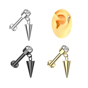 Stainless Steel Jewelry Cone Spike Labret Stud Ring Lip Long Spike Piercing Fashion Earrings Women Men