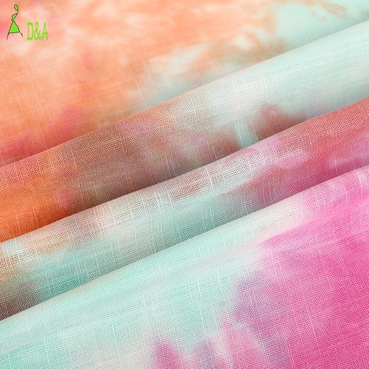 New design plain woven multicolor tie dye rayon linen fabric for