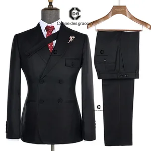 Cenne Des Graoom 2026 New Elegant Black  Suits for Men Double Breasted Hand Sewn Buttons 2 Pieces Set High Quality Wedding Party
