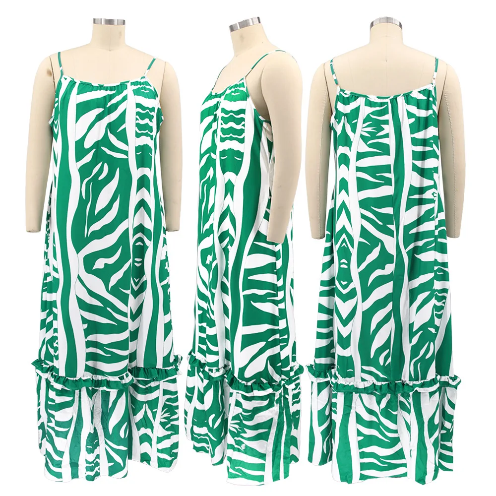 Fashion Design Summer Plus Size 4XL 3XL 2XL XL Dresses Woman Printed Maxi Sling Dress