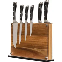 Большой магнитный держатель для ножей-Вмещает 16 + ножей | Деревянный блок для ножей из акации без ножей | Широкий кухонный магнитный держатель для ножей