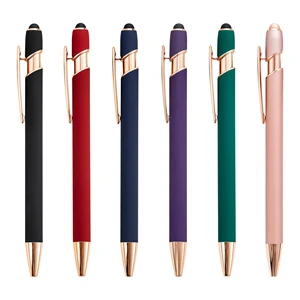 High Quality Rose Gold Multifunction 2-in-1 Stylus Metal Ballpoint Pen with Custom LOGO Novelty Office Supplies Promotional Gift
