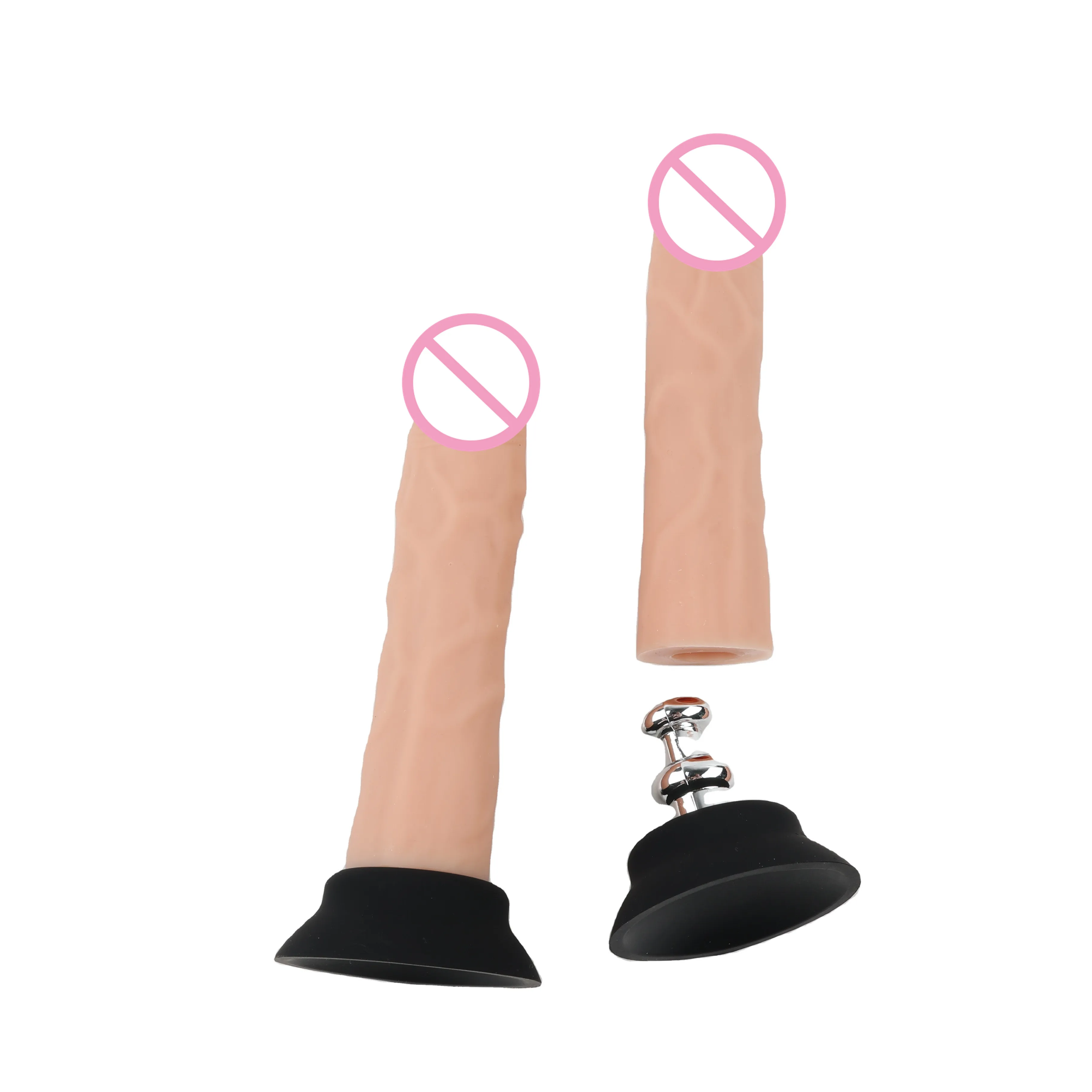 Silicone Dildo with Suction Cup Artificial Penis Flexible Rubber Sex Machine Flesh Soft Adapter with Vac-u-Lock Connector