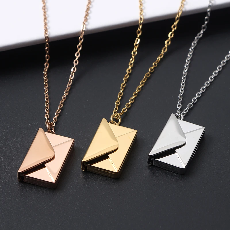Envelope Pendant Engraved Necklace