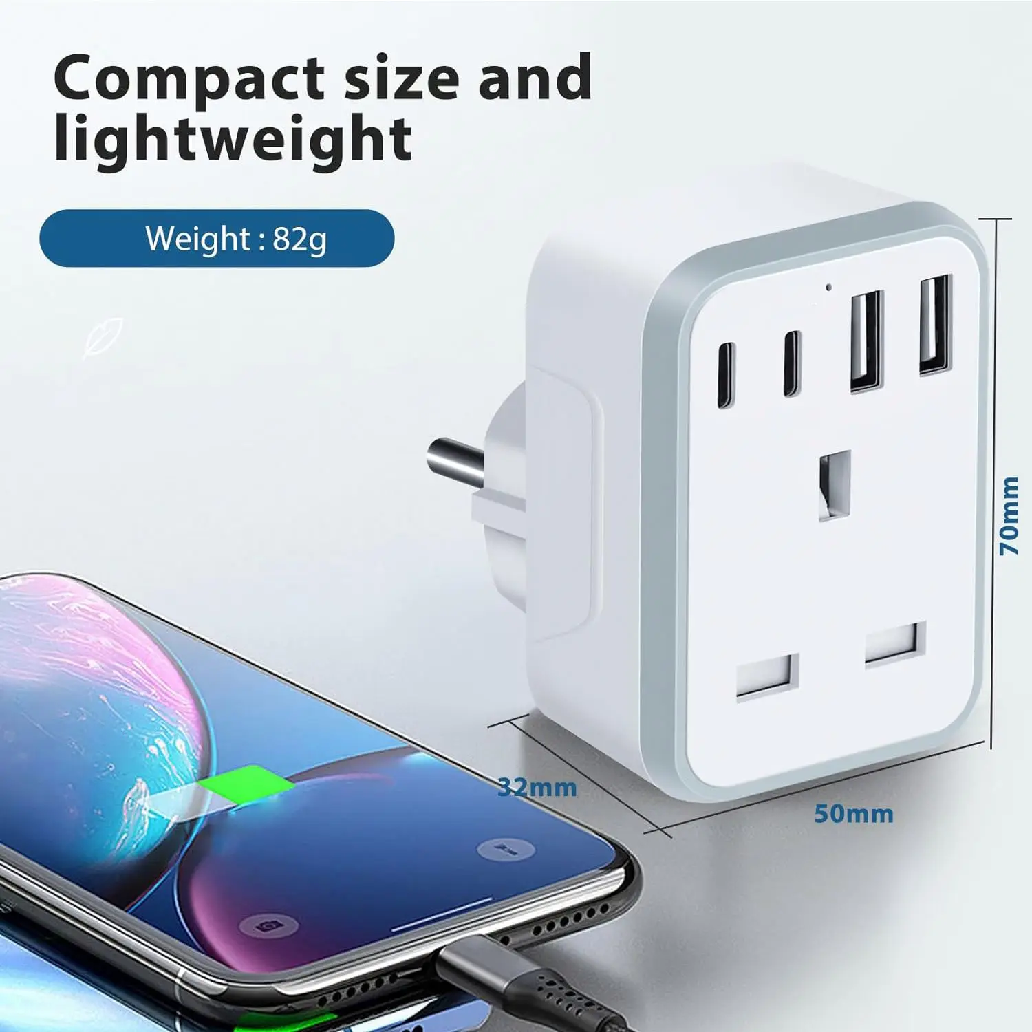 UK to European Plug Adapter with 2 USB  2 Type C Fast Charge EU to UK Adapter for Germany Spanish France (Type E/F)