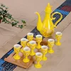 Juego de vino de pavo real amarillo, juego de espuma de peonía dorada