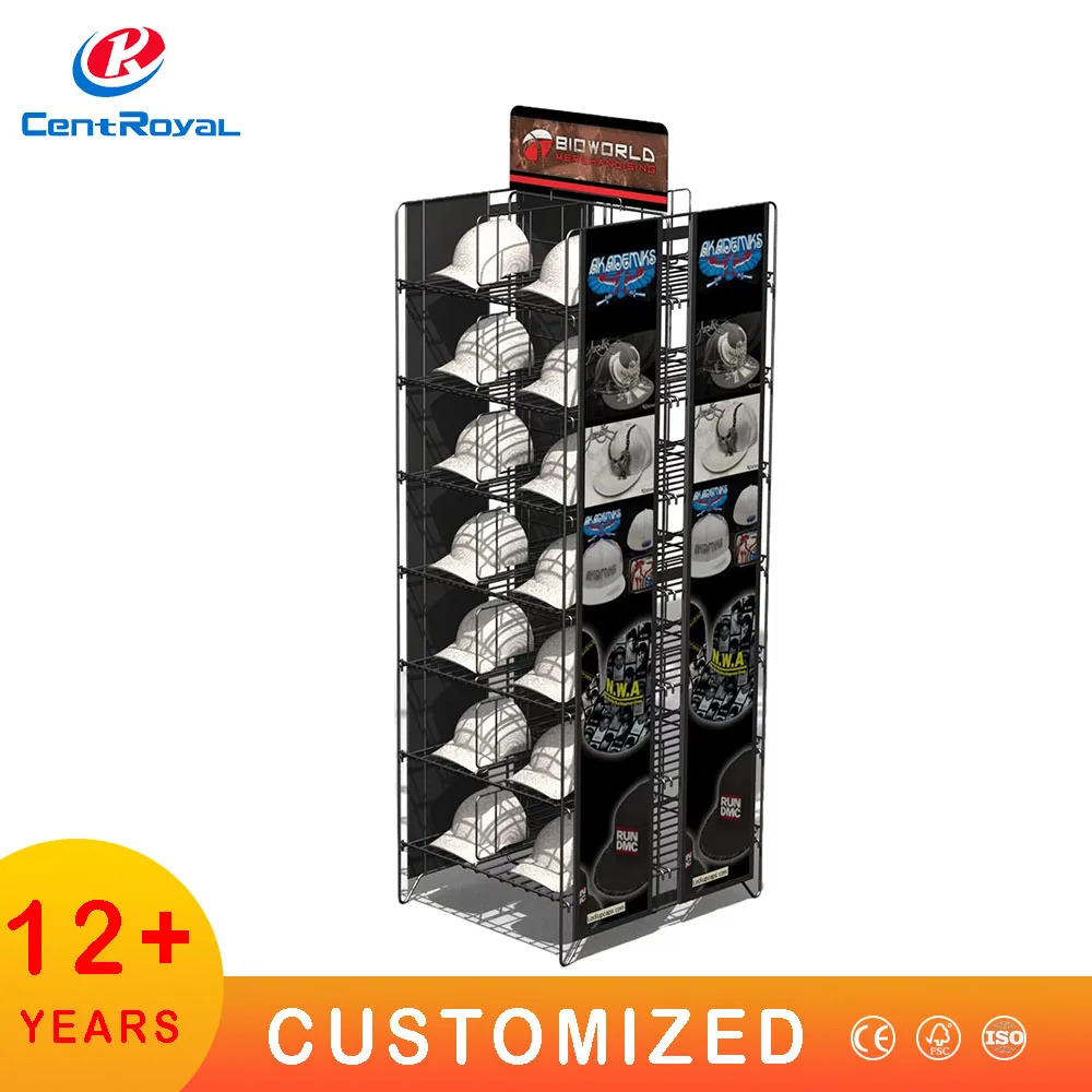 Custom Metal Wire Rack Floor Standing Double 2 Sides Hat Display Stand