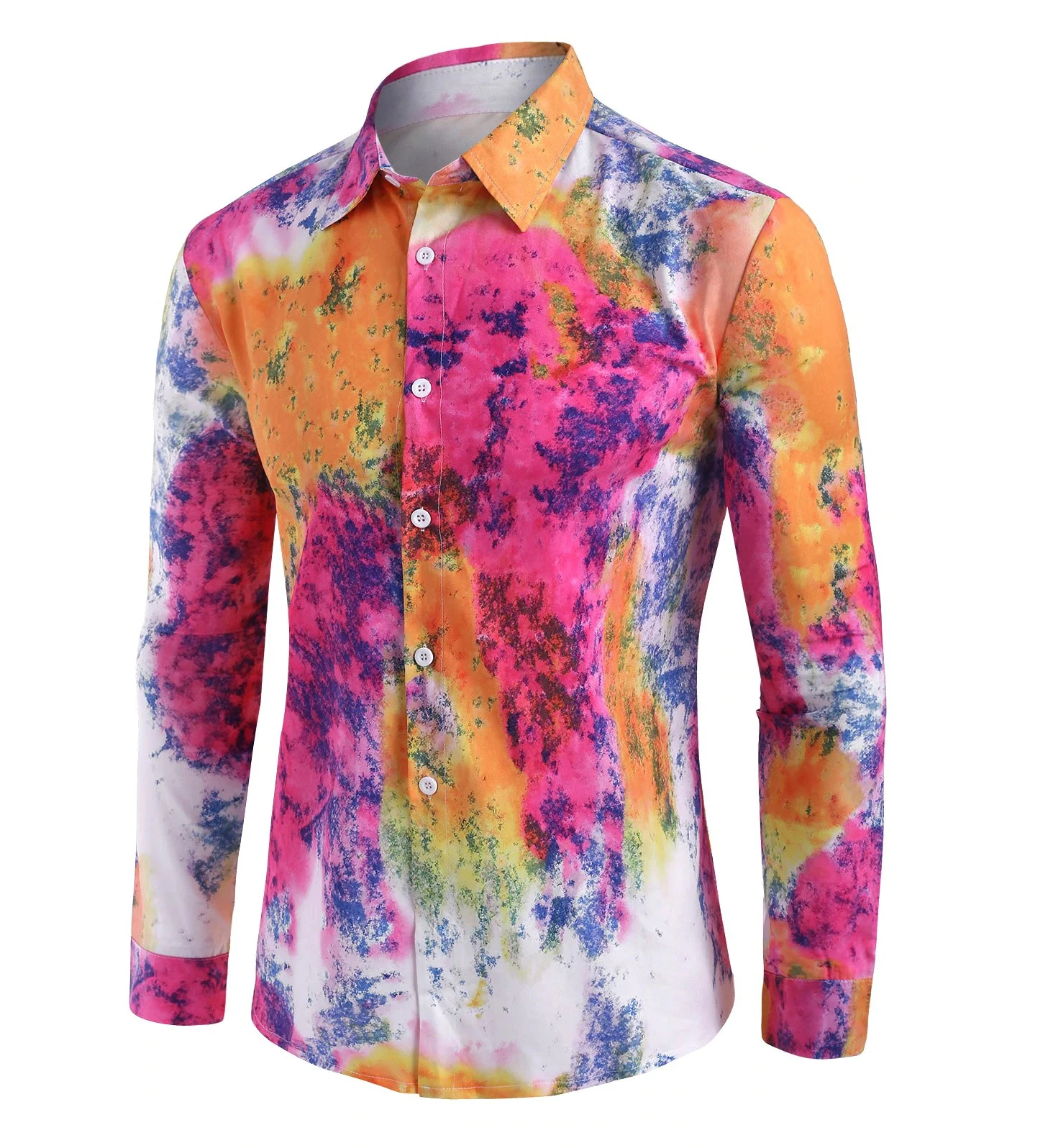 Custom Long Sleevs Hip Hop Casual Graphic Street Wear 100%  Cotton Hawaii Tie Up Tye Dye Sublimation Shirts