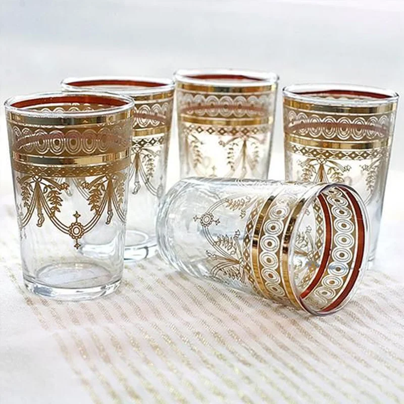 Vtg Green Gold Moroccan Tea Glass Tumbler Cup Arch Floral Design Cheap!