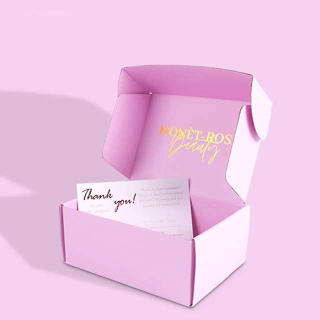 Pink Gift Box Package Customized Logo Printed Shipping Mailer Box Corrugated Gold Foil Stamping