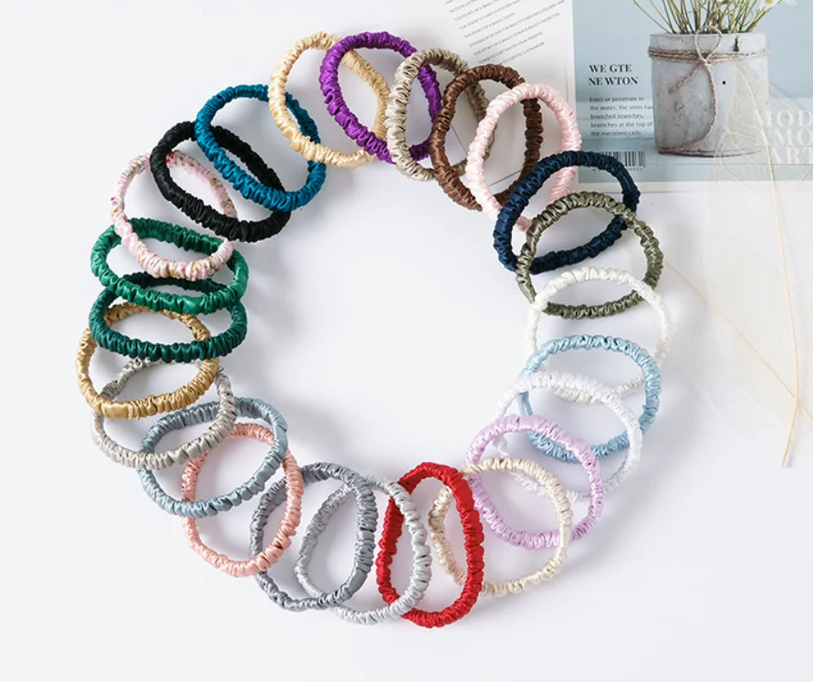 1cm 100% Silk Skinny Scrunchies Silk Hair Ties Silk Scrunchies For Hair 