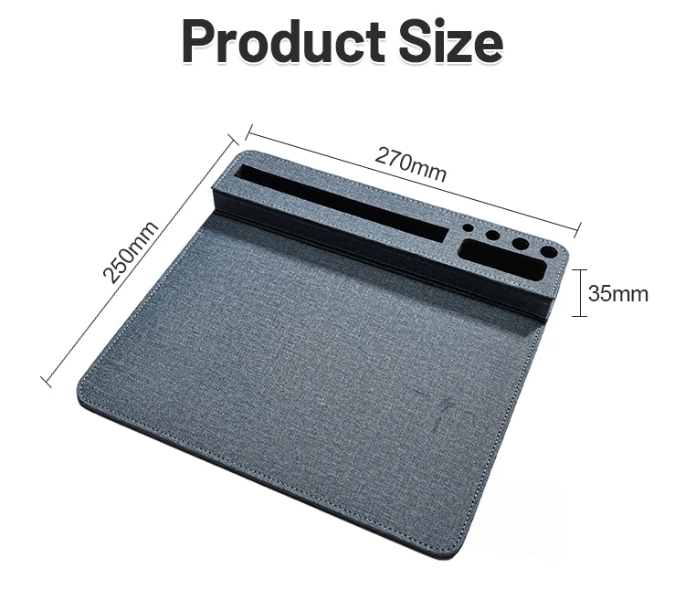 Custom Pu Leather Wireless Charging Mouse Pad With Usb Hub Pen Phone