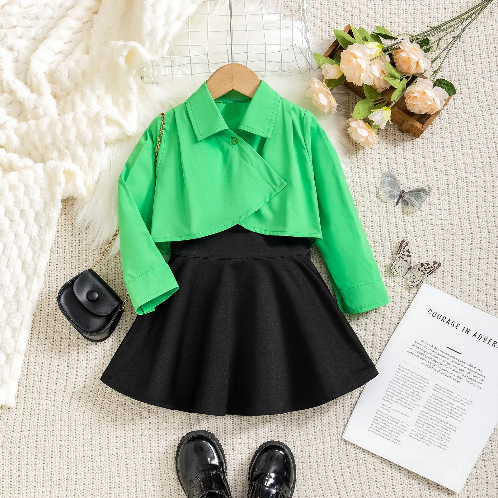4-7 Kids Clothing Wholesale New Trendy Lapel Single Button T-shirt High  Waist Ruffle Skirt 2Pcs Clothes for Girls Kids Clothing, image size:1600x1600
