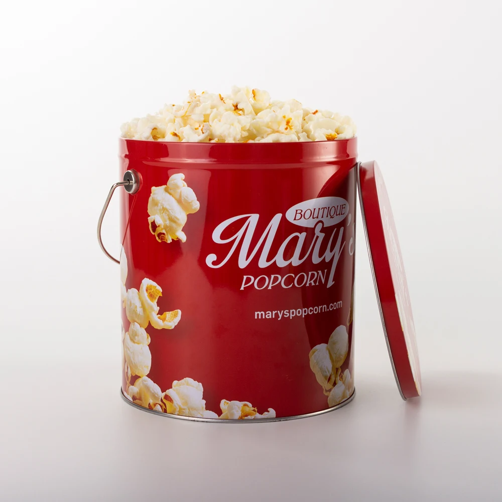 Wholesale Christmas Gift Custom printed Popcorn tins packaging popcorn tin can bucket with lid