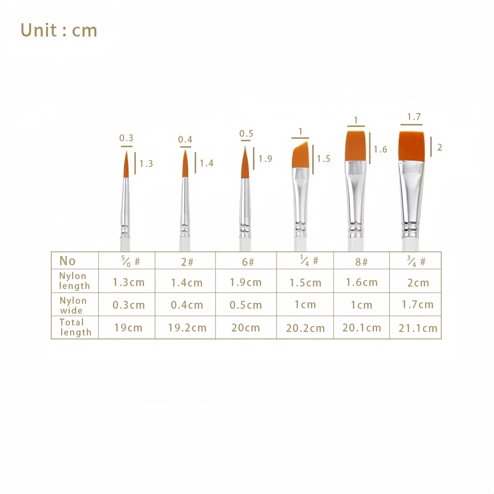 Keep Smiling Set of 6 Nylon Hair Wooden Handle Acrylic Oil Paint Brushes Set for Art Painting