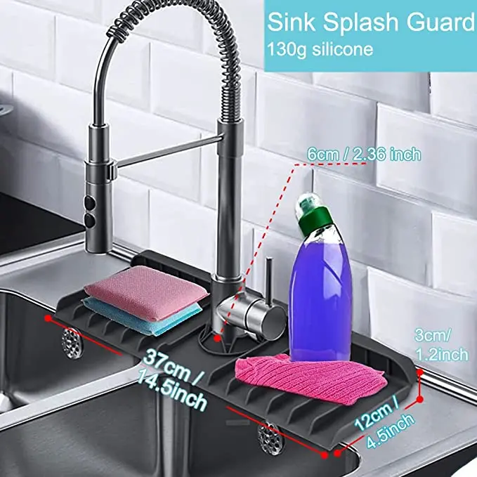 Custom Silicone Sink Faucet Mat Absorbent Water Catcher Mat Splash Guard Drip Catcher Mat for Kitchen Sink
