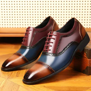 2026 Fashion Male Blocked Carved Flower Mens British Burgundy Men's Leather Business Suit Plus Size Dress Shoes