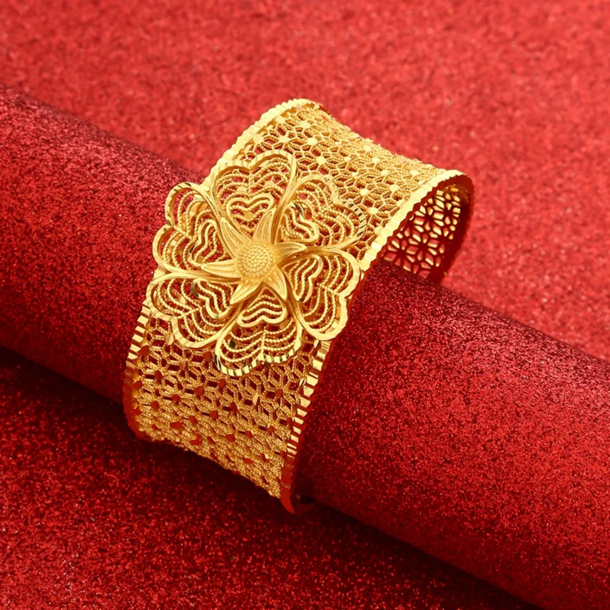 中東ドバイ999gp24kgpゴールド花ブレスレット