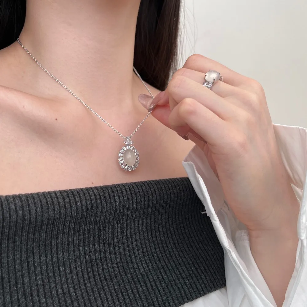 KAKODIY Top Fine Jewelry 925 Sterling Silver 5A Cubic Zirconia White Chalcedony Pendant Necklace for Women Dress Up detail 6
