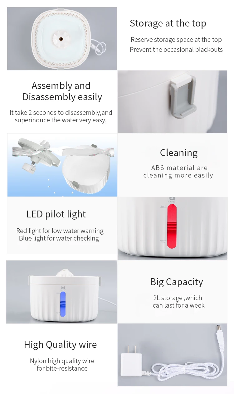 fashionable new designed auto smart pet drinker cat water feeding fountain dog drinking feeder dispenser 2L white blue red