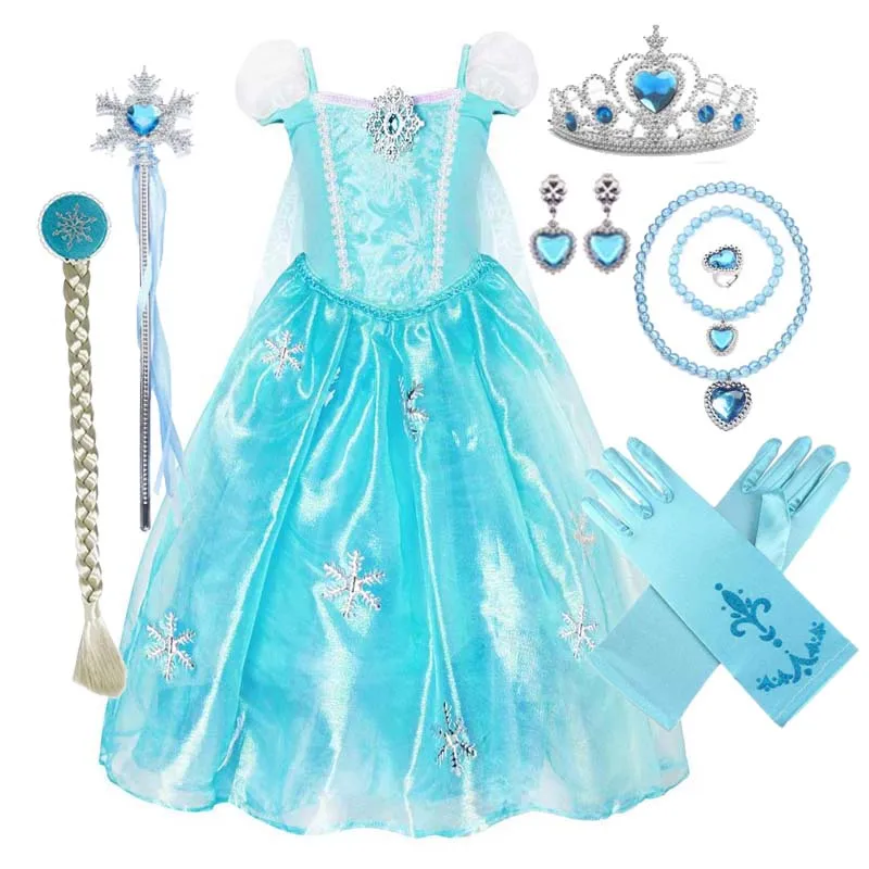 Elsa Princess Dress Girls Princess Costume Snow Halloween Party Cosplay ...