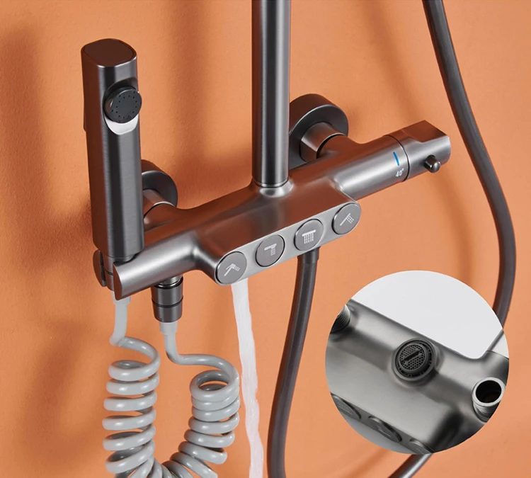 Sistema determinado termostático montado en la pared de la ducha del botón del sistema de ducha del cuarto de baño de la lluvia 4 in1