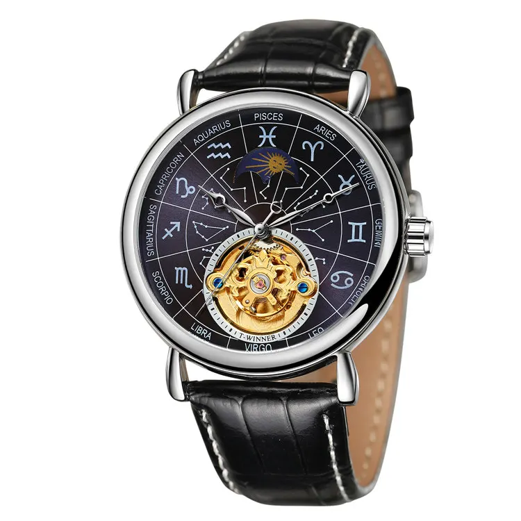 Стильные механические часы-победитель 8271 из Китая, новейшие механические часы из натуральной кожи с водонепроницаемообразным ремешком, автоматические Простые повседневные ручные часы