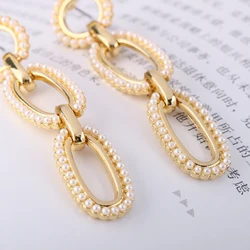 High quality gold plated statement bridal pearl hoop jewelry earrings custom long chain link earrings for women