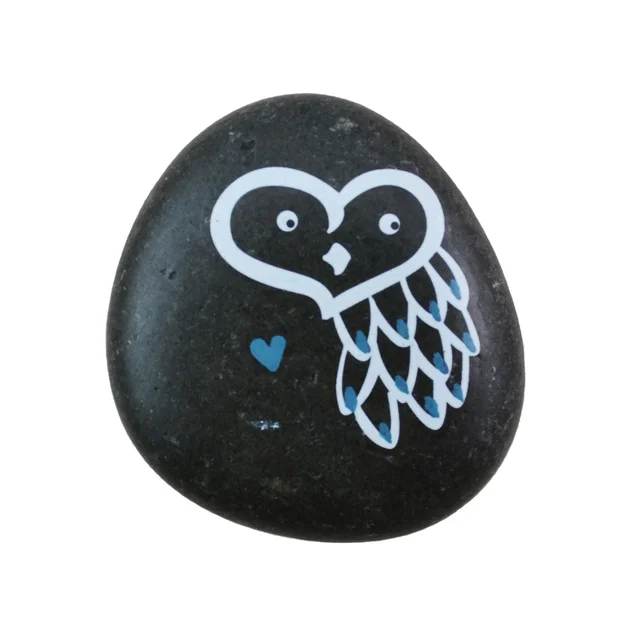 Hand Painted pebble rocks beach pebble owl with hand-painted designs in acrylics for pebble gifts or decoration