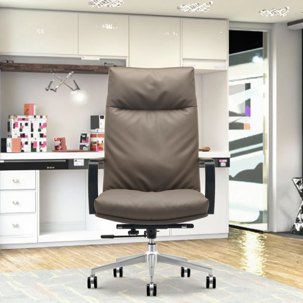 Heavy Duty Leather Executive Office Chair with Ergonomic Design Adjustable Height Aluminium Base 2
