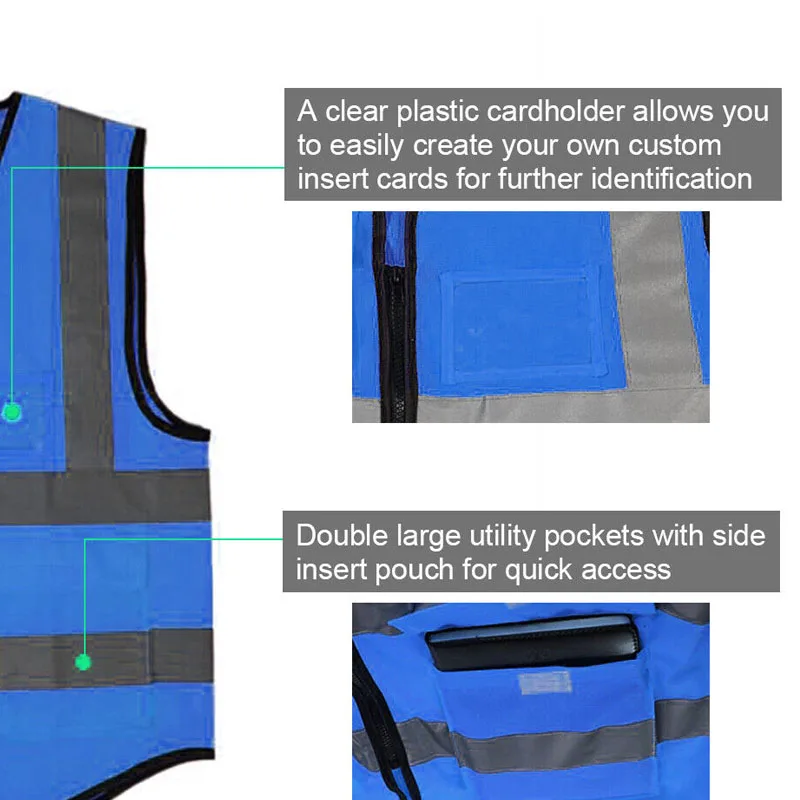 High Visibility Multiple Pockets Security Work Customize All Kinds of Blue Safety Vest Reflective Vest Navy