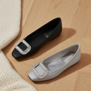 Latest Ladies' Office Flat Shoes with Square Toe  Shallow Mouth-Fashionable Breathable for Spring and Summer