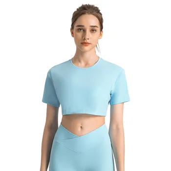 Lulu Substitutes Sustainable Sports short sleeve yoga suit women versatile cotton cropped loose fit top T-shirt women