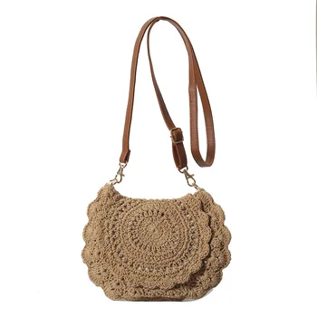 Hot Selling Custom Logo Bohemian Style Straw Crochet Handbag Handmade Bag Beach
