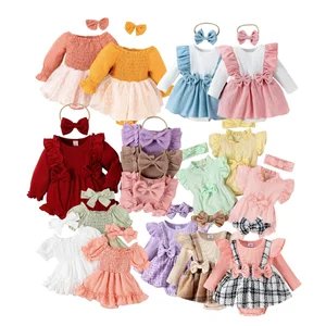 Wholesale Baby Gift Set for 0-3 Months 2PCS Plain Baby Rompers One Pieces Playsuits Jumpsuit Bodysuits for Spring