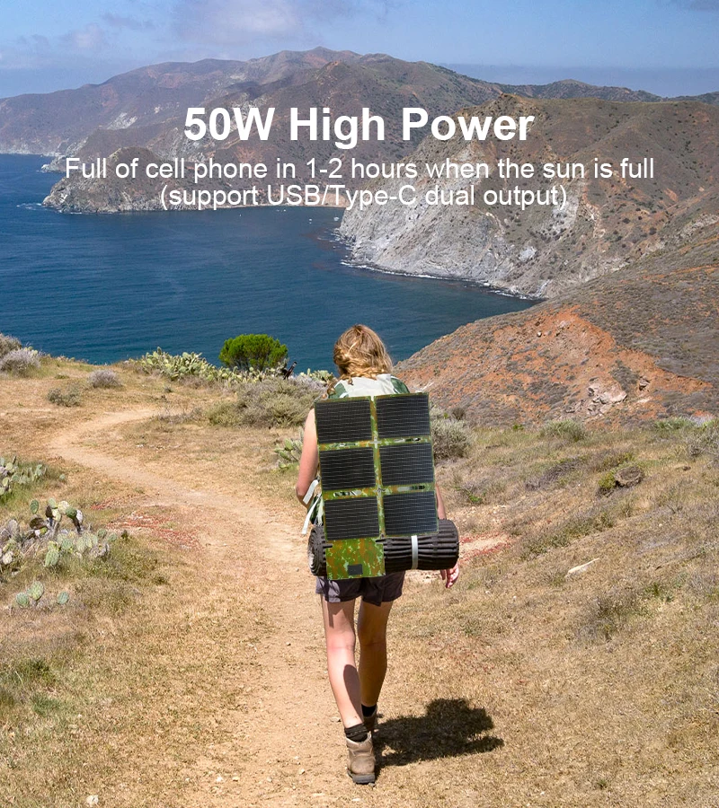 product 50w foldable solar panel charger with usb c  usb a outpus for phones power banks  tablets for emergency camping hiking africa-4