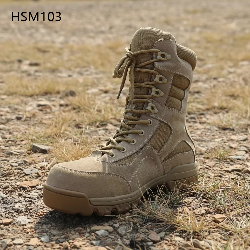 HY,Kuwait Popular Desert Walking Combat Boots with Padded Collar Outdoor Training Shock Absorption Sand Marching Boots HSM103