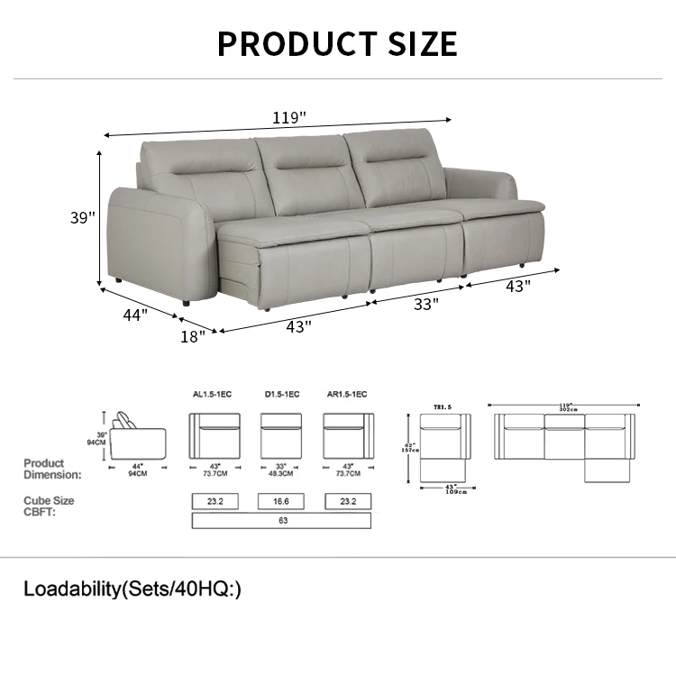 Manwah Cheers Leather Power Slide Chaise Wireless Remote Control Sofa ...